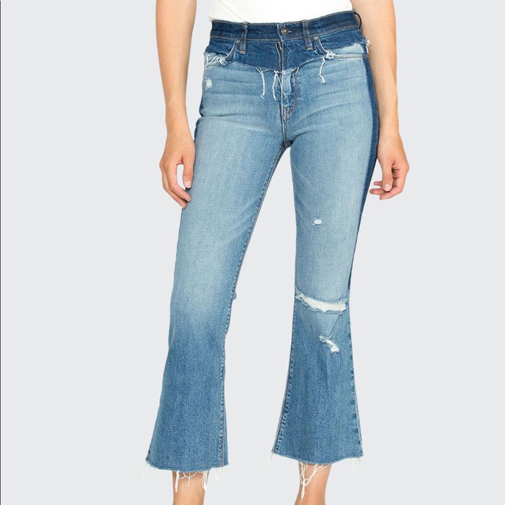 Hudson Holly High Rise Cropped Distressed Flare Jeans